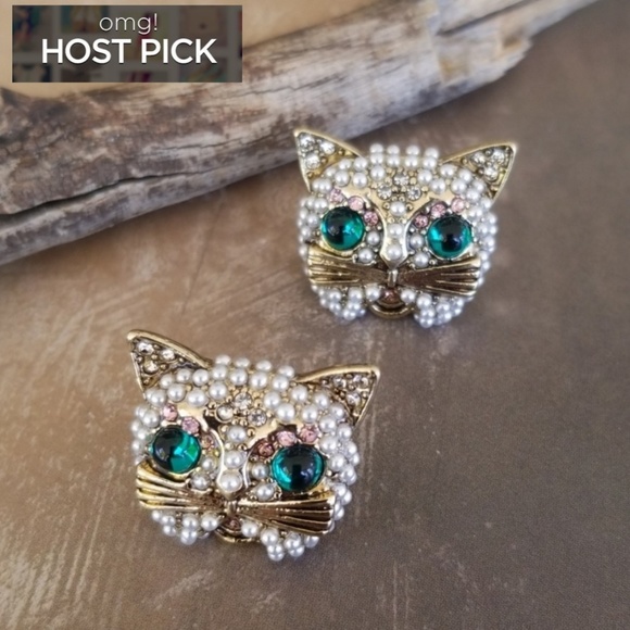 Betsey Johnson Jewelry - NWT Betsey Johnson Jeweled Cat Kitty Earrings